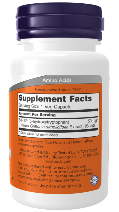 NOW Foods 5-HTP, 50mg - 90 vcaps - Health and Wellbeing at MySupplementShop by NOW Foods