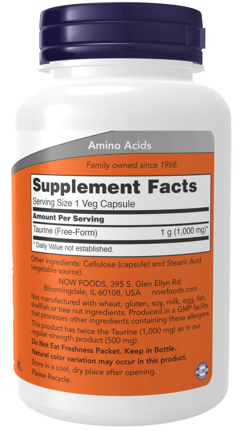 NOW Foods Taurine, 1000mg Double Strength - 250 vcaps - Amino Acids and BCAAs at MySupplementShop by NOW Foods