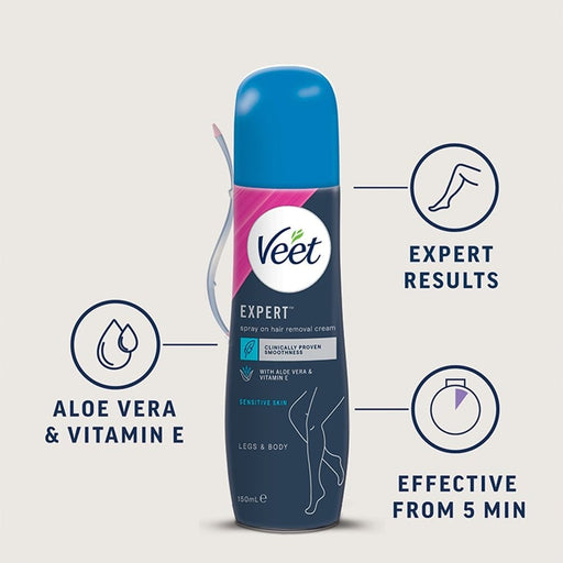 Veet Expert Spray On Hair Removal Cream For Sensitive Skin - 150ml - Hair Removal at MySupplementShop by Veet