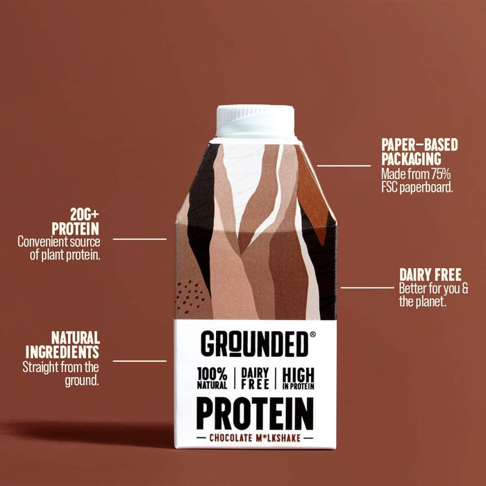 GROUNDED Plant-Based Protein Shake – 20g Vegan Protein, Dairy-Free, No Nasties (100% Recyclable Packaging)