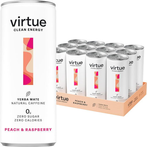 Virtue Yerba Mate - Natural Energy Drink - 12 x 250ml - Peach and Raspberry - Health Foods at MySupplementShop by Virtue