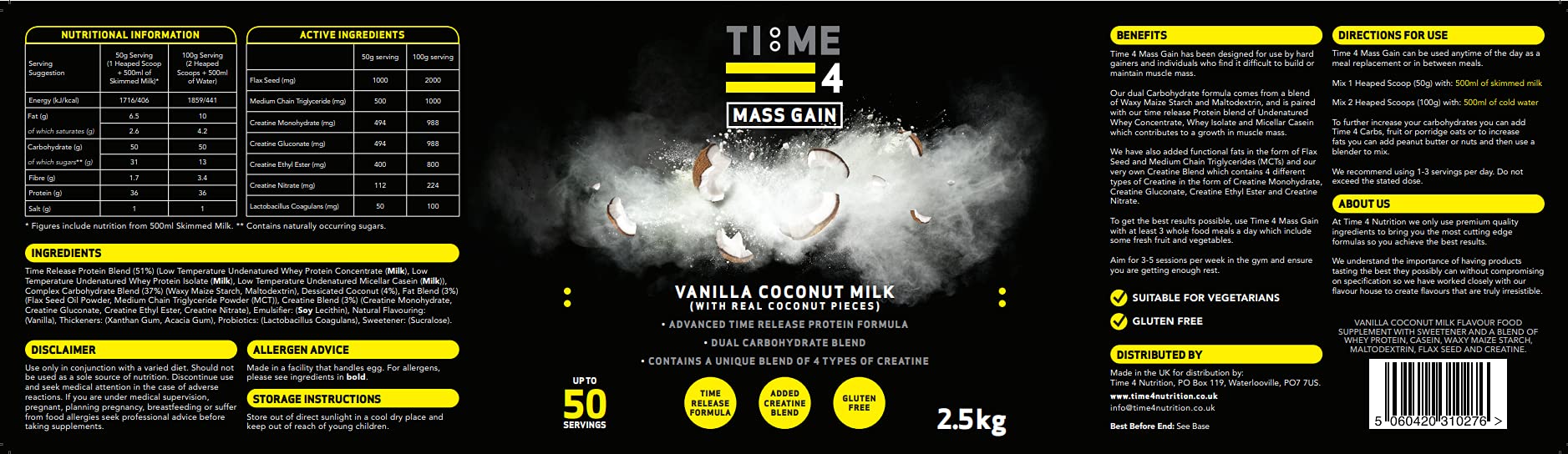 Time 4 Nutrition Time 4 Mass Gain 2.5kg Best Value Protein Supplement Powder at MYSUPPLEMENTSHOP.co.uk