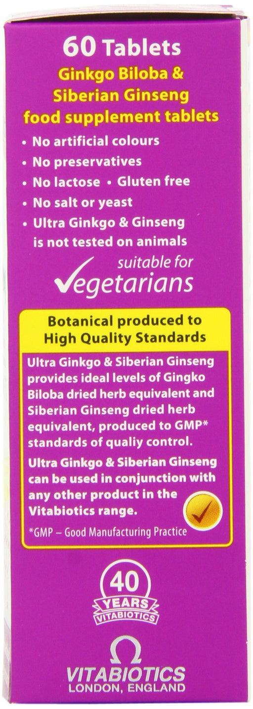 Vitabiotics Ultra Ginkgo & Ginseng Standardised Botanical Extracts 60 Tablets - Energy & Mind at MySupplementShop by Vitabiotics