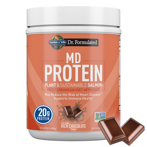 Garden of Life Dr. Formulated MD Protein Plant & Sustainable Salmon Powder, Rich Chocolate - 686g | High-Quality Plant Proteins | MySupplementShop.co.uk