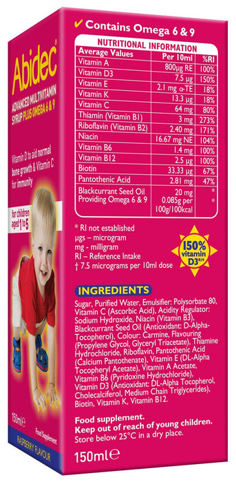 Abidec Advanced Multi-Vitamin Syrup Plus Omega 6 & 9 - 150ml - Children at MySupplementShop by Abidec