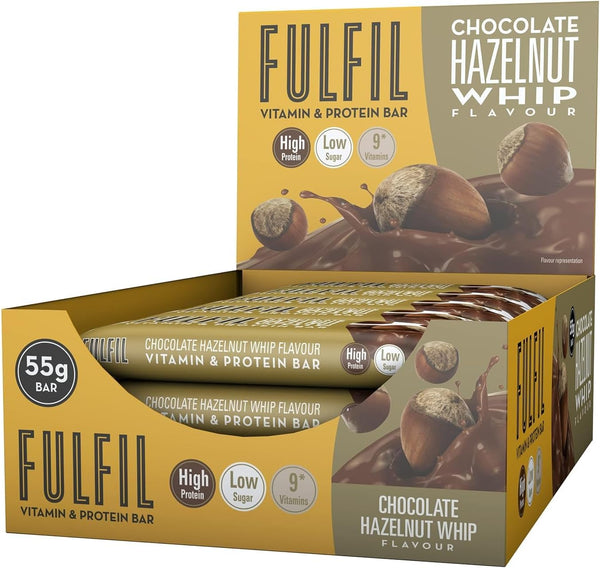 Fulfil Vitamin and Protein Bar (15 x 40g Bars) 20g High Protein, 9 Vitamins, Low Sugar - Chocolate Hazelnut Whip - Protein Bar at MySupplementShop by Fulfil