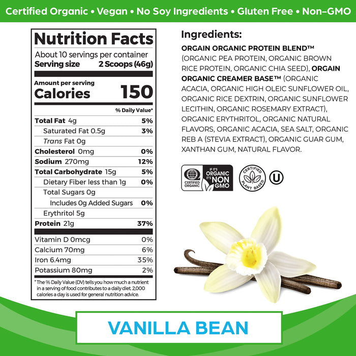 Orgain Organic Protein, Vanilla Bean - 462g Best Value Protein Supplement Powder at MYSUPPLEMENTSHOP.co.uk