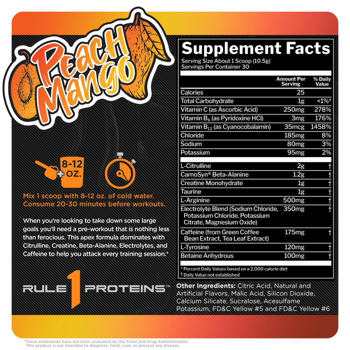 Rule One Roar, Peach Mango - 315g Best Value Nutritional Supplement at MYSUPPLEMENTSHOP.co.uk