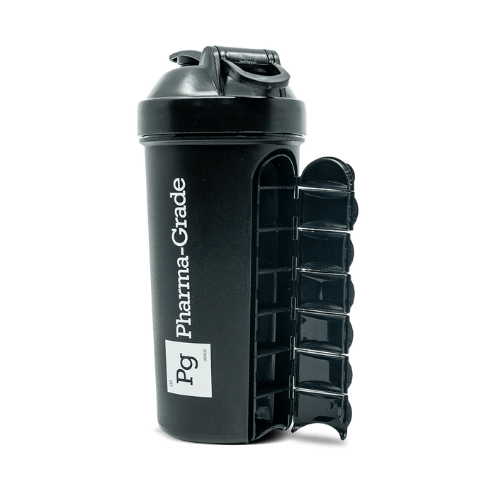 Pharma Grade 700ml Black Protein Shaker with 7-Day Pill Box - Stylish & Durable