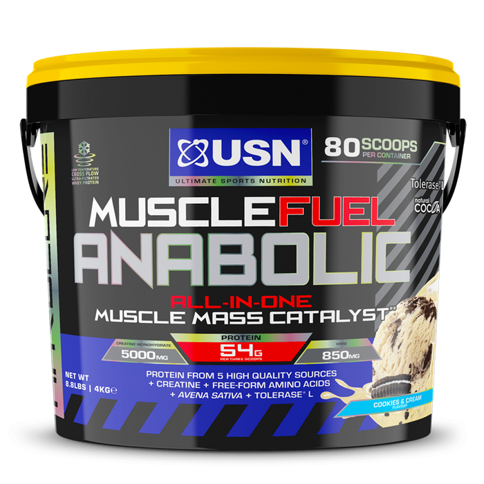 USN Muscle Fuel Anabolic 4kg All-in-one Protein Powder Shake: Workout-Boosting, for Gain - New Improved Formula