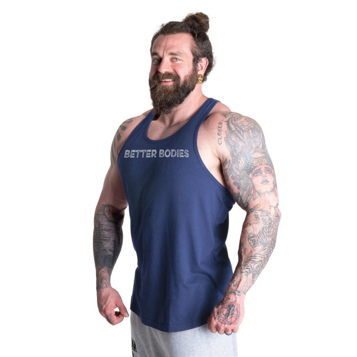 Better Bodies Logo Essential T-Back Bright Blue – 100% Cotton Gym and Lifestyle Tank