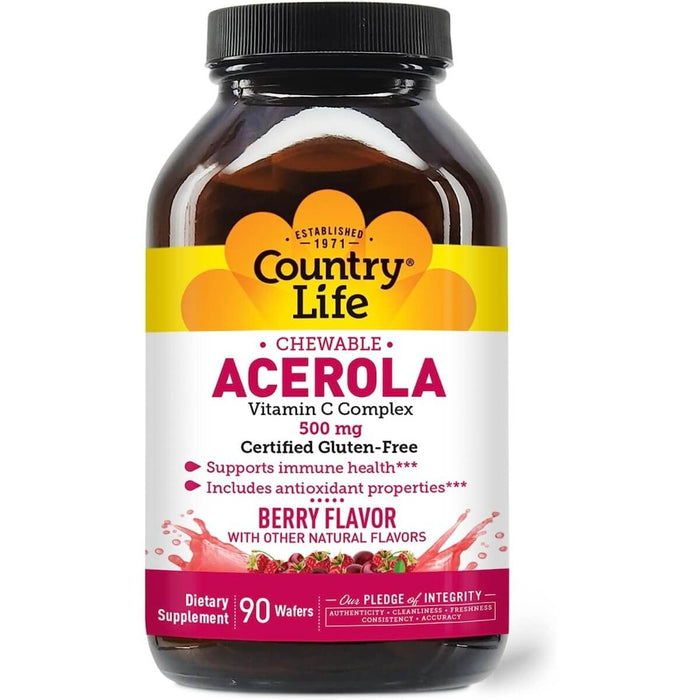 Country Life Chewable Acerola 500mg 90 Berry Flavour Wafers - Skin Care at MySupplementShop by Country Life