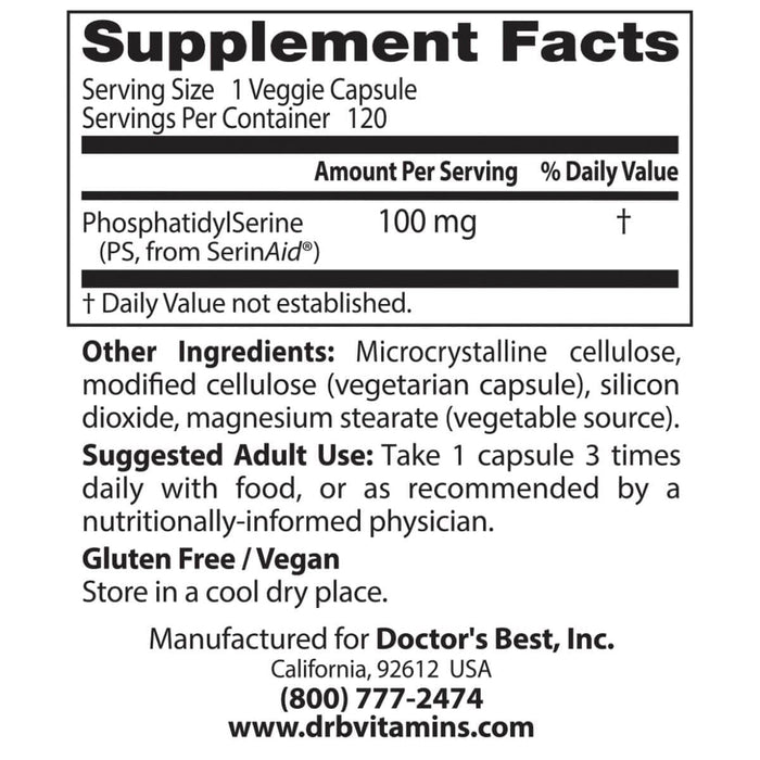 Doctor's Best Phosphatidylserine with SerinAid, 100 mg 120 Veggie Capsules | Premium Supplements at MYSUPPLEMENTSHOP