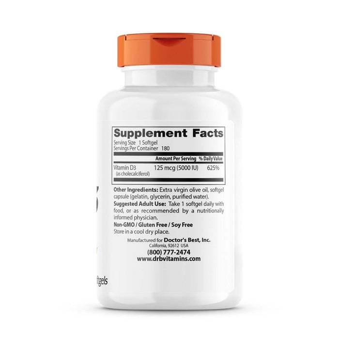 Doctor's Best Vitamin D3 125 mcg (5,000 IU) 180 Softgels | Premium Supplements at MYSUPPLEMENTSHOP