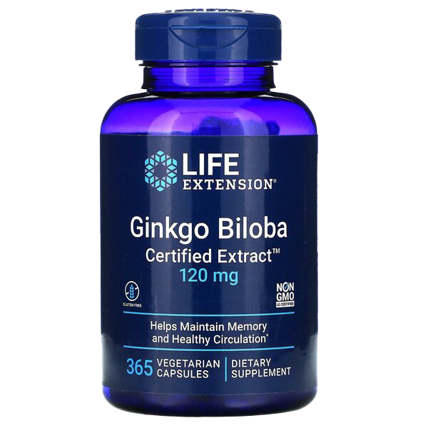 Life Extension Ginkgo Biloba, zertifizierter Extrakt, 120 mg – 365 Kapseln