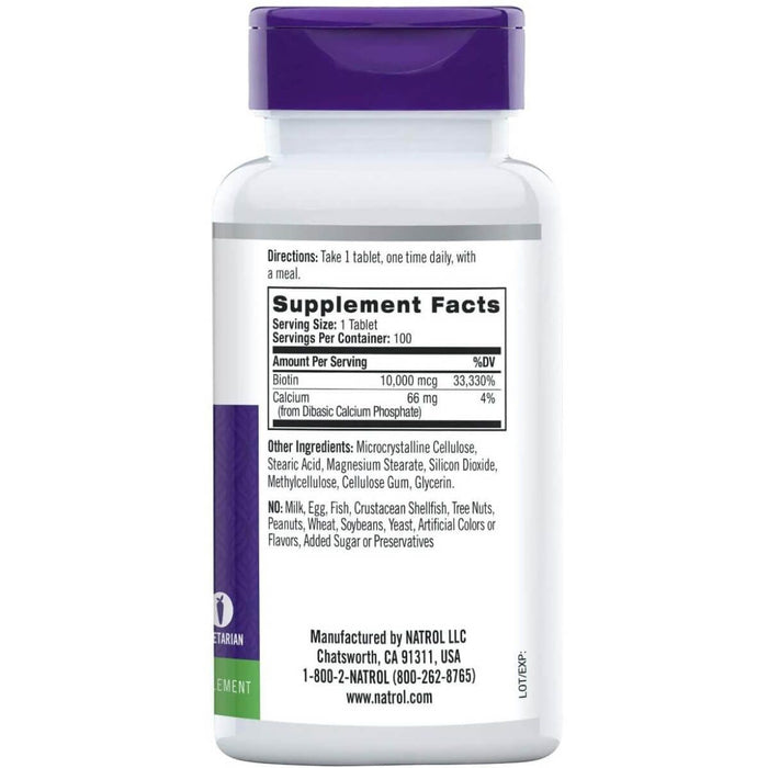 Natrol Biotin 10,000mcg 100 Tablets | Premium Supplements at MYSUPPLEMENTSHOP