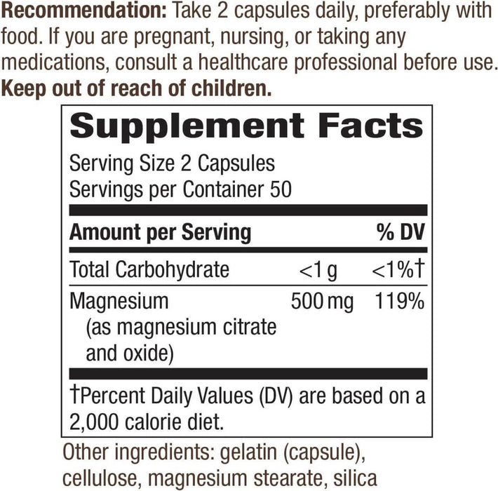 Nature's Way Magnesium Complex 500mg 100 Capsules | Premium Supplements at MYSUPPLEMENTSHOP