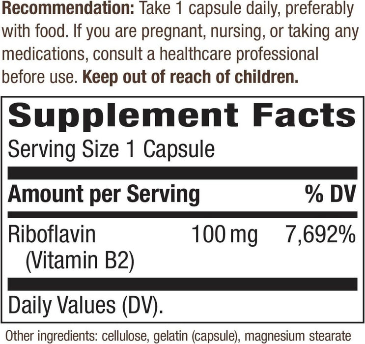 Nature's Way Riboflavin (Vitamin B2) 100mg 100 Capsules | Premium Supplements at MYSUPPLEMENTSHOP