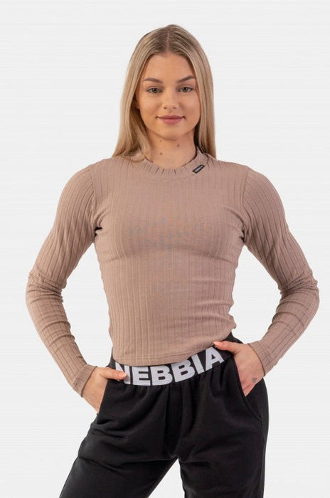 Nebbia Organic Cotton Ribbed Long Sleeve Top 415 Brown - Long Sleeve Top at MySupplementShop by Nebbia