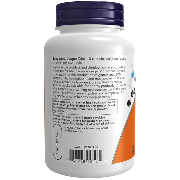 NOW Foods Glycine 1000mg 100 Vegetarian Capsules | Premium Supplements at MYSUPPLEMENTSHOP