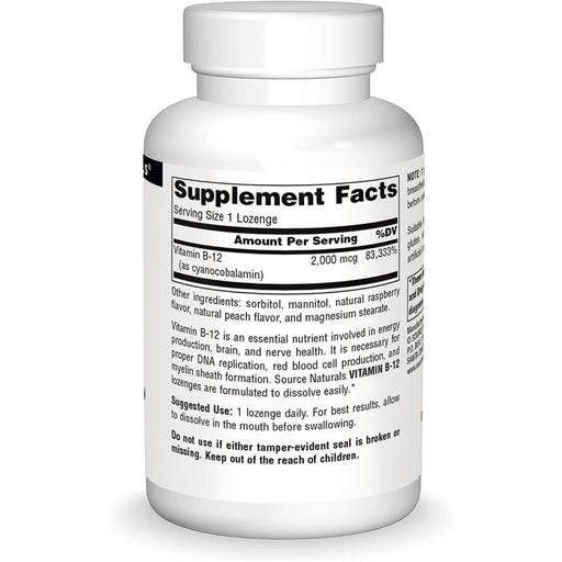 Source Naturals Vitamin B-12 2,000 mcg 100 Lozenge - Brain & Memory at MySupplementShop by Source Naturals