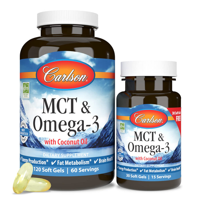 Carlson Labs MCT & Omega-3 - 120 + 30 softgels | High-Quality Omega-3 | MySupplementShop.co.uk