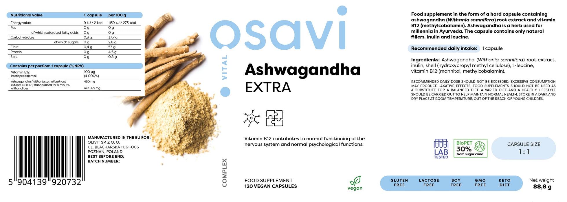 Osavi Ashwagandha Extra, 450mg - 120 vegan caps | High-Quality Combination Multivitamins & Minerals | MySupplementShop.co.uk