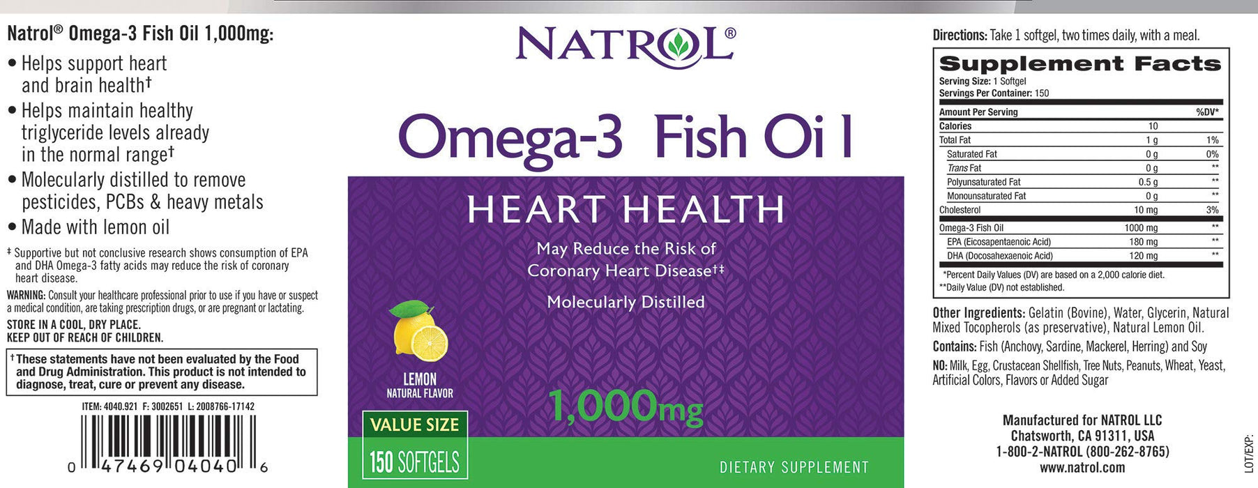 Natrol Omega-3 Fish Oil, 1000mg - 150 softgels | High-Quality Omegas, EFAs, CLA, Oils | MySupplementShop.co.uk