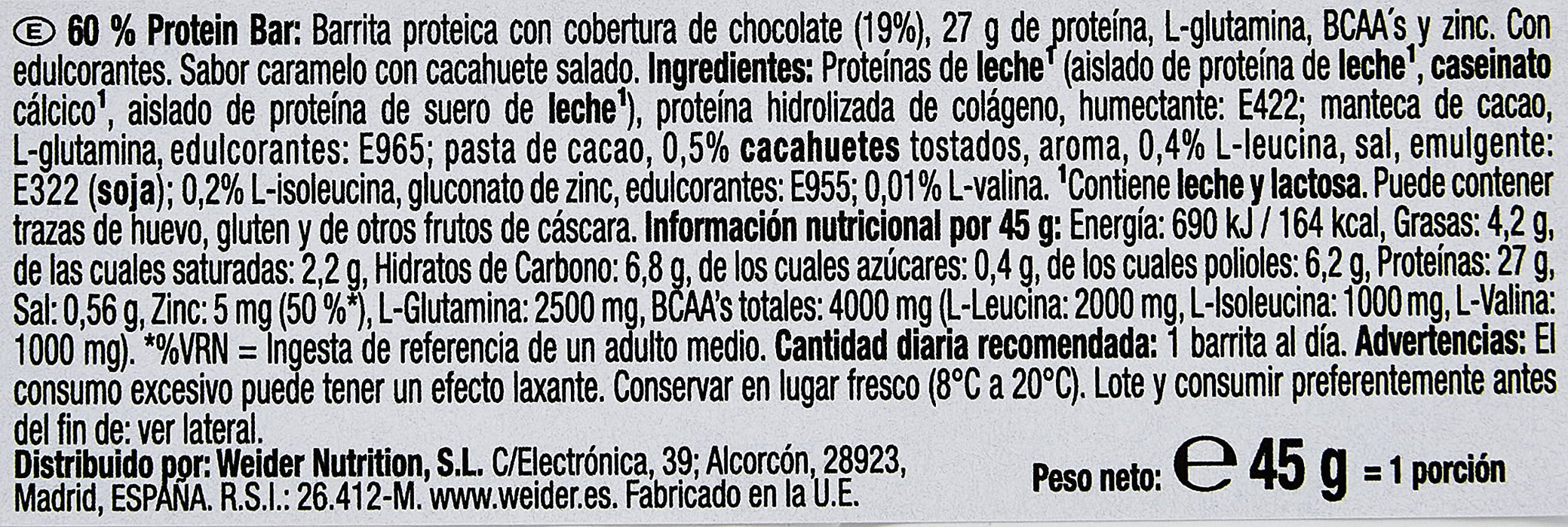 Weider 60% Protein Bar, Salted Peanut-Caramel - 24 bars | High-Quality Protein Bars | MySupplementShop.co.uk