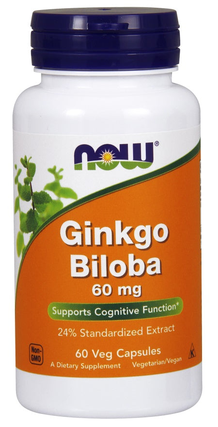 NOW Foods Ginkgo Biloba, 60mg - 60 vcaps - Health and Wellbeing at MySupplementShop by NOW Foods