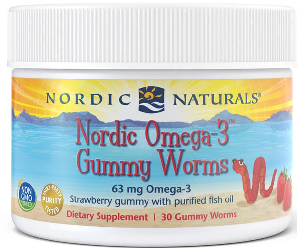 Nordic Naturals Nordic Omega3 Gummy Worms 63mg Strawberry  30 gummy worms - Health and Wellbeing at MySupplementShop by Nordic Naturals