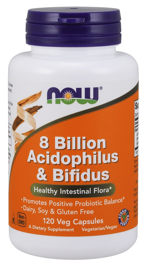 NOW Foods 8 Billion Acidophilus & Bifidus - 120 vcaps | High-Quality Bacterial Cultures | MySupplementShop.co.uk
