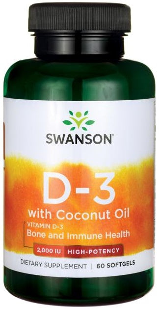 Swanson Vitamin D-3 with Coconut Oil, 2000 IU - 60 softgels | High-Quality Vitamins & Minerals | MySupplementShop.co.uk