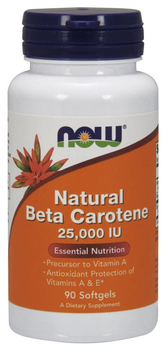 NOW Foods Beta Carotene Natural, 25 000 IU - 90 softgels - Health and Wellbeing at MySupplementShop by NOW Foods