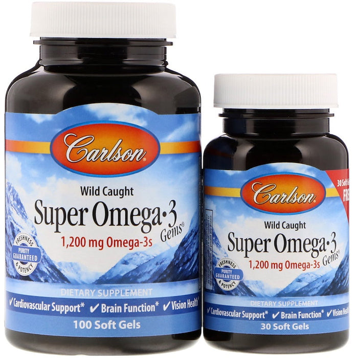 Carlson Labs Wild Caught Super Omega-3 Gems, 1200mg - 100 + 30 softgels - Omegas, EFAs, CLA, Oils at MySupplementShop by Carlson Labs