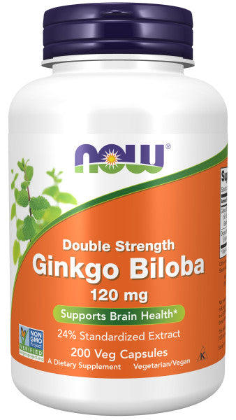 NOW Foods Ginkgo Biloba Double Strength, 120mg - 200 vcaps | High-Quality Health and Wellbeing | MySupplementShop.co.uk
