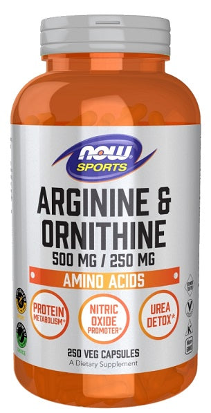 NOW Foods Arginine & Ornithine, 500/250 - 250 vcaps | High-Quality Amino Acids and BCAAs | MySupplementShop.co.uk