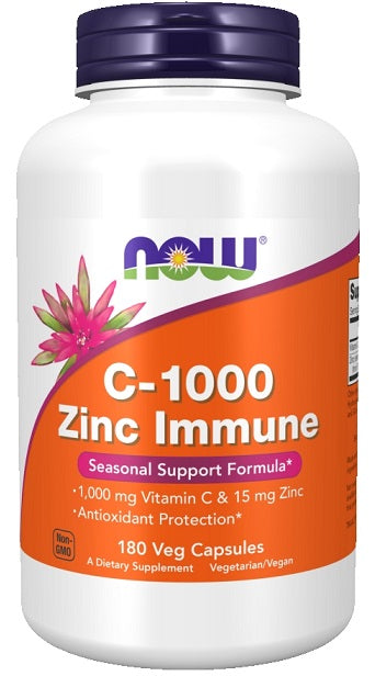 NOW Foods C-1000 Zinc Immune - 180 vcaps | High-Quality Sports Supplements | MySupplementShop.co.uk
